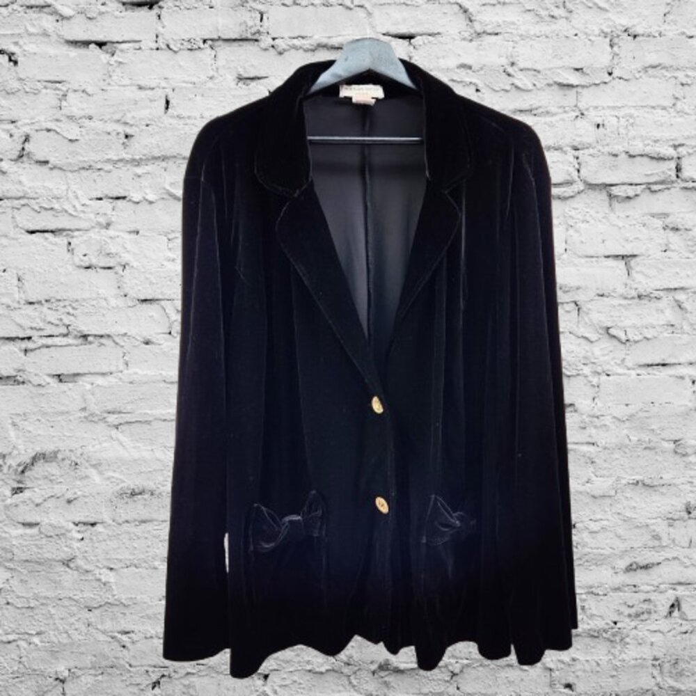 Black Velvet Blazer Dark Academia Whimsigoth 2 Button, Unlined, Pockets 3X